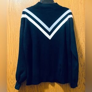 For The Republic Black Sweater with White and Gray Stripes